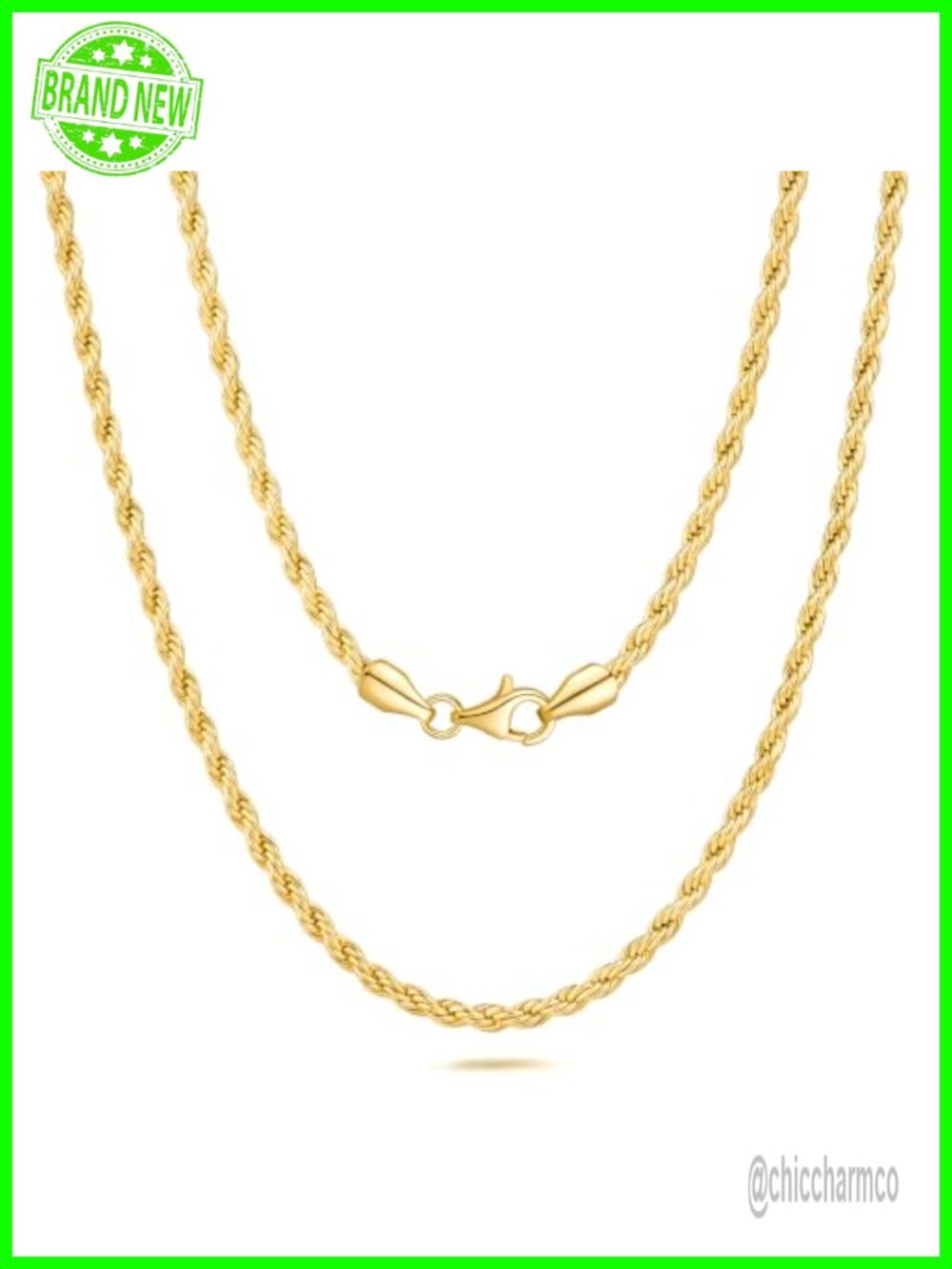14K Gold Plated Rope Chain Necklace Twisted Shine
